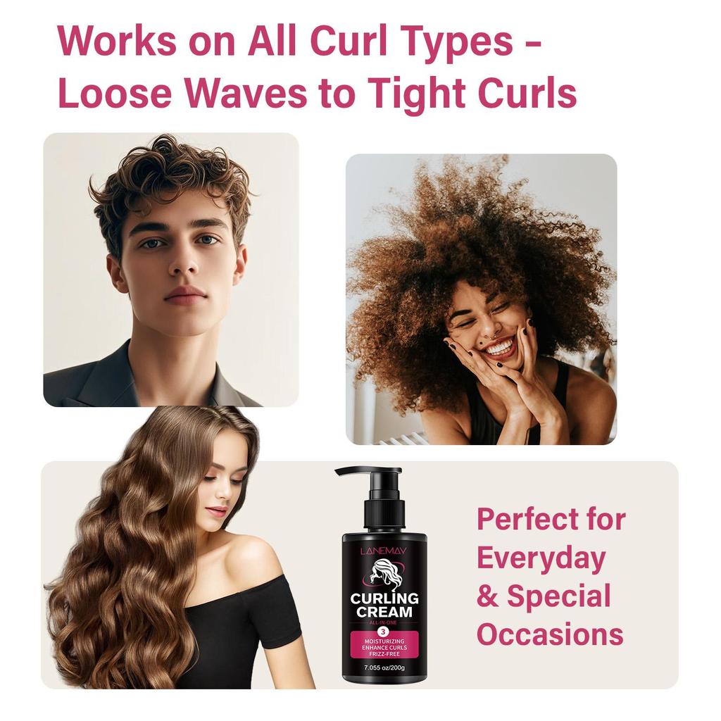 CURLING CREAM-Curl Enhancing, Frizz Control, Nourishing-Perfect for Everyday and Special Occasions,200ml