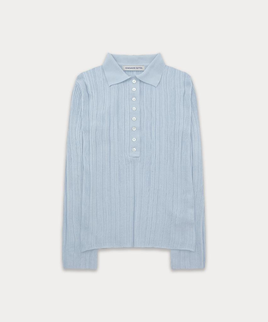 Sseomweeobeoteo Henry Collar Knit - Light Blue