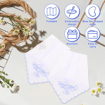 12 Stück Baumwollbesticktes Taschentuch 28x28 cm Tragbares Hochzeits-Quadrat-Tuch Weich Bequem Hochzeitstaschentuch für Party