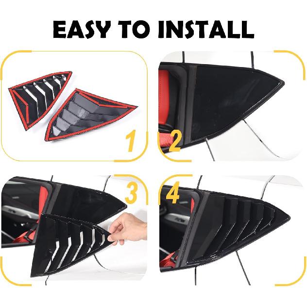 Rear Side Window Louver Cover Compatible with Corvette C8 Stingray 2020-2023, Side Window Louvers Air Vent Shades Cover Trim, Rear Quarter Window