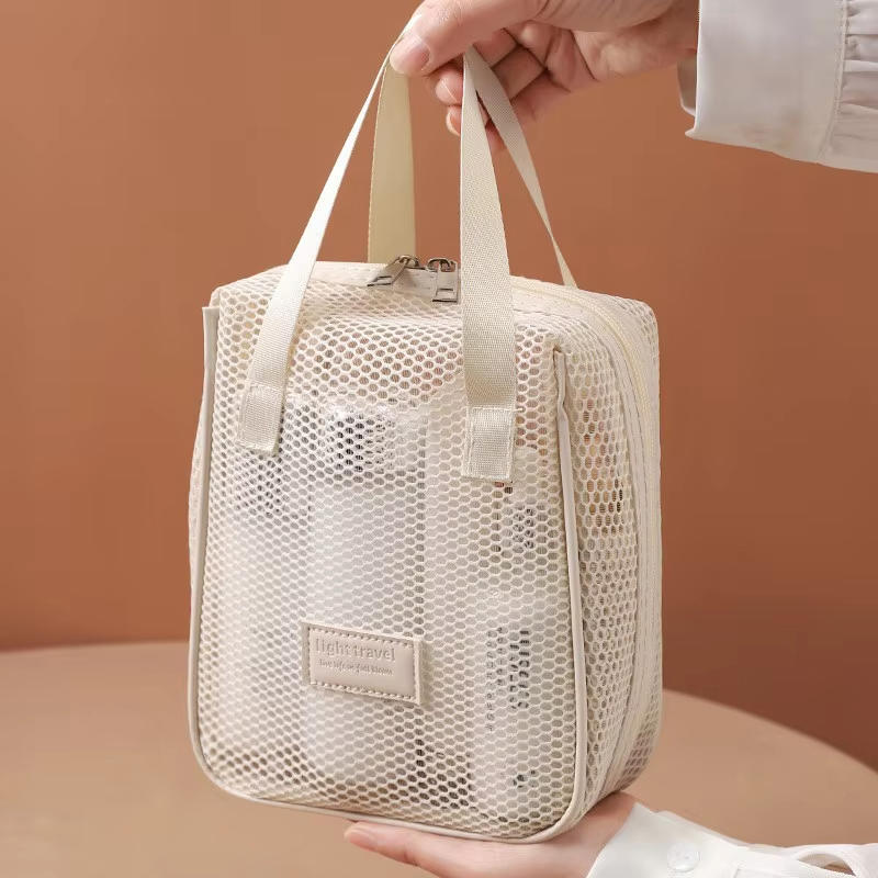 Fashionable Casual Mesh Makeup Bag Large Capacity Handheld Multifunctional Partition Travel Grooming And Storage Bag