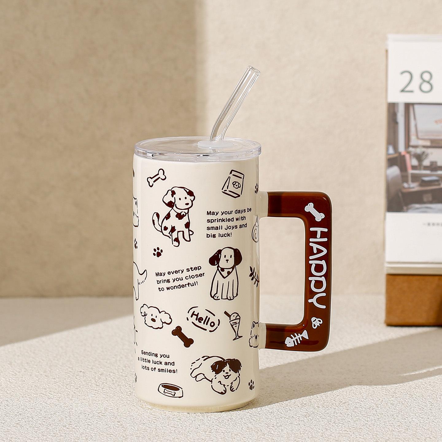 Hand-Painted Graffiti Ceramic Mug – Breakfast Cup & Holiday Gift 400ml with Cup Brush