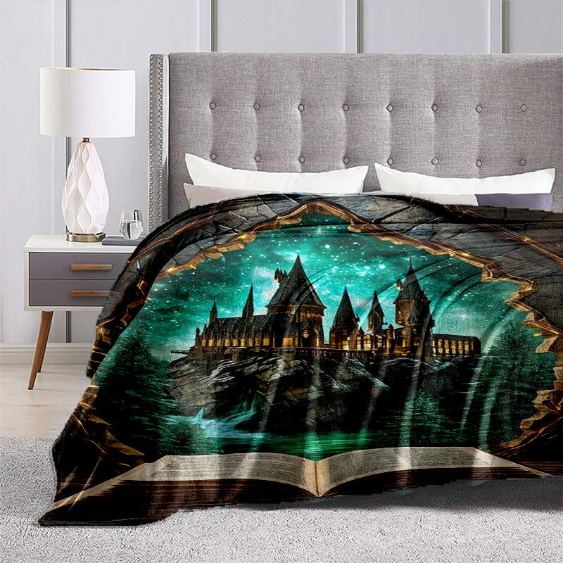 1pc Magical Castle Through Open Book Cartoon Blanket,Portable Throw for Travel & Camping, All Season Cozy Blanket,Ideal Gift
