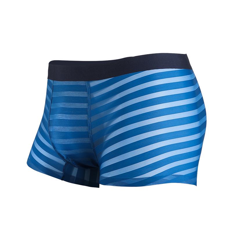 Men's Ice Silk Breathable Boxer Briefs: Antibacterial, Lightweight, Striped Summer Underwear.