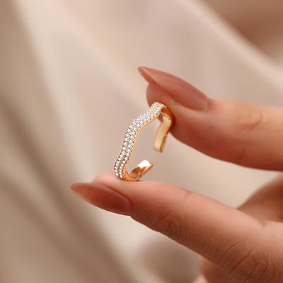 Kleiner Wellenring Damen Temperament Leichter Luxus Zirkon offener Ring