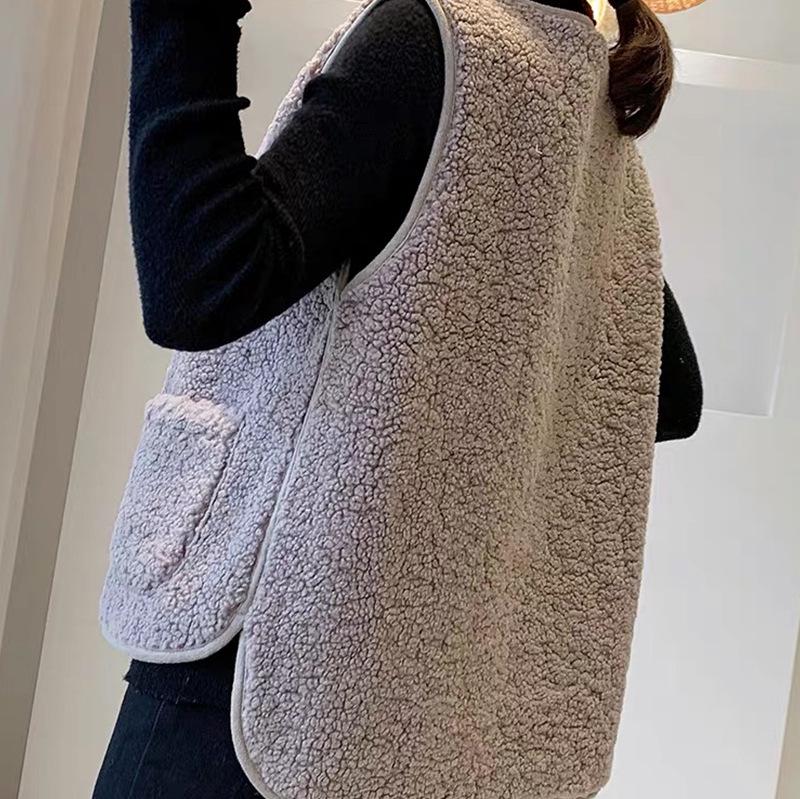 Women's 2024 Autumn/Winter Lambswool Plush Vest - Korean Style Versatile Outerwear Gilet.