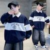 Children's Korean Retro Contrasting Polo Collar Sweatshirt with Cotton Fabric for Boys In Spring and Autumn, Long Sleeved Pullover Sweater