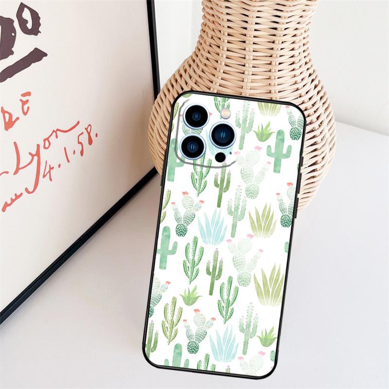 Cactus Pattern Case For iPhone 11 12 13 14 16 15 Pro Max Mini X XS Max XR Plus Cover Coque