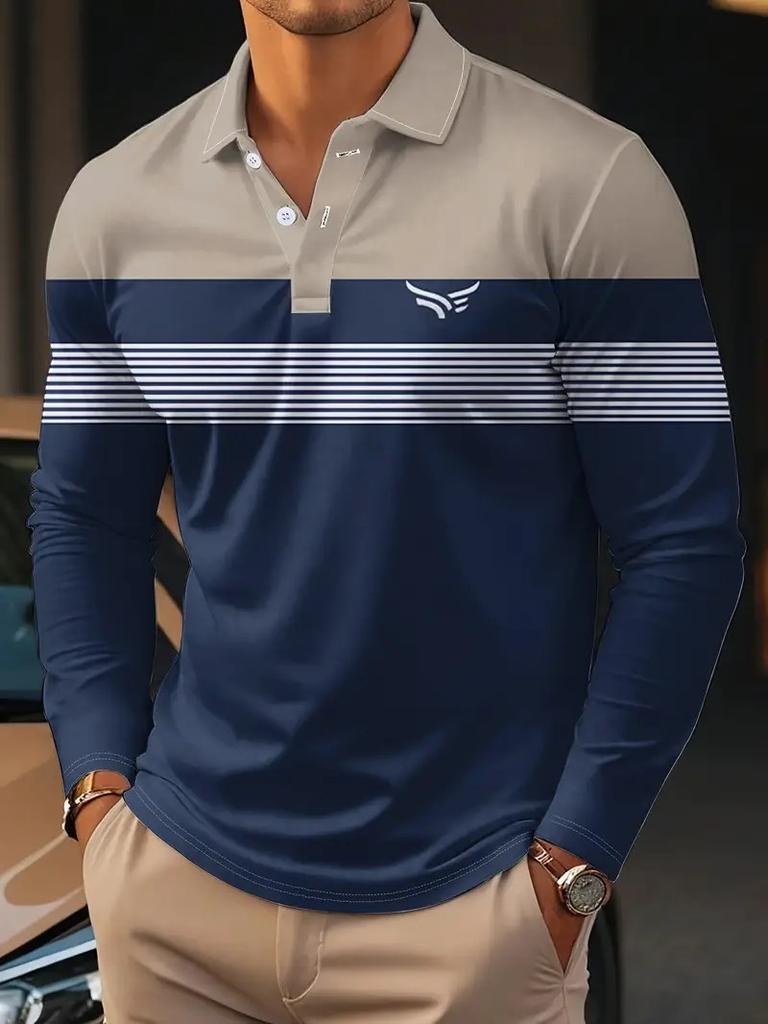 The New Men's Long-sleeved POLO Shirt for Spring and Autumn 2025 Features Street Fashion Comfort and 3D Striped Printing