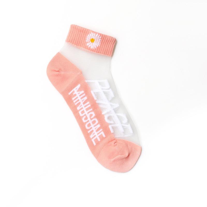 5 Pairs of Ladies Spring and Summer New Small Daisy Crystal Silk Short Boat Socks