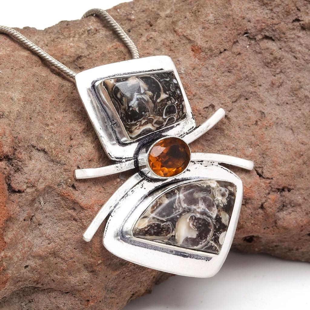 Turtella Jasper Garnet Gemstone Mother's Day Silver Jewelry Pendant  2"