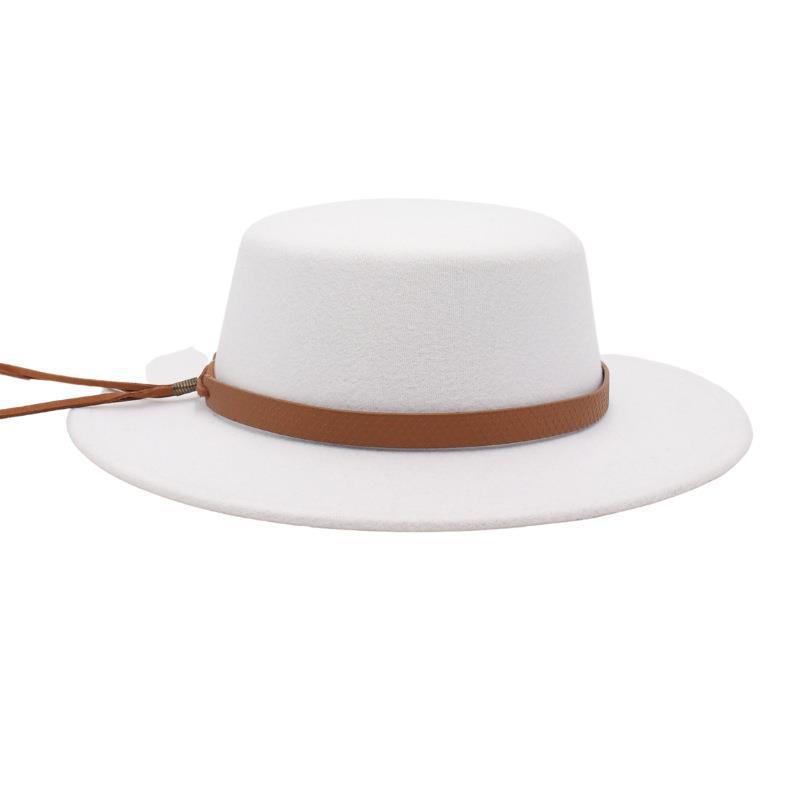 French Celebrity Top Hat Hepburn Temperament Felt Hat Bridal Flat Top Jazz Hat Vintage White Woolen Hat