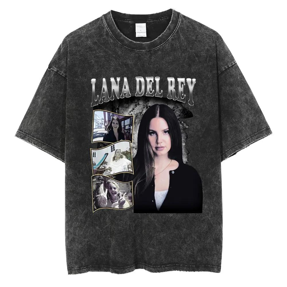S Maglietta Lavata di Lana Del Rey Harajuku Uomo Donna Retro Manica Corta T-shirt alla Moda Cotone Oversize Streetwear