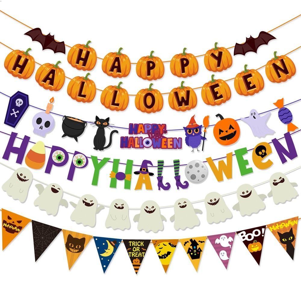 Bat Halloween Birthday Flags Ghost Ghost Decor Flag Creative Witch Pumpkin Pull Flags  Scene Layout