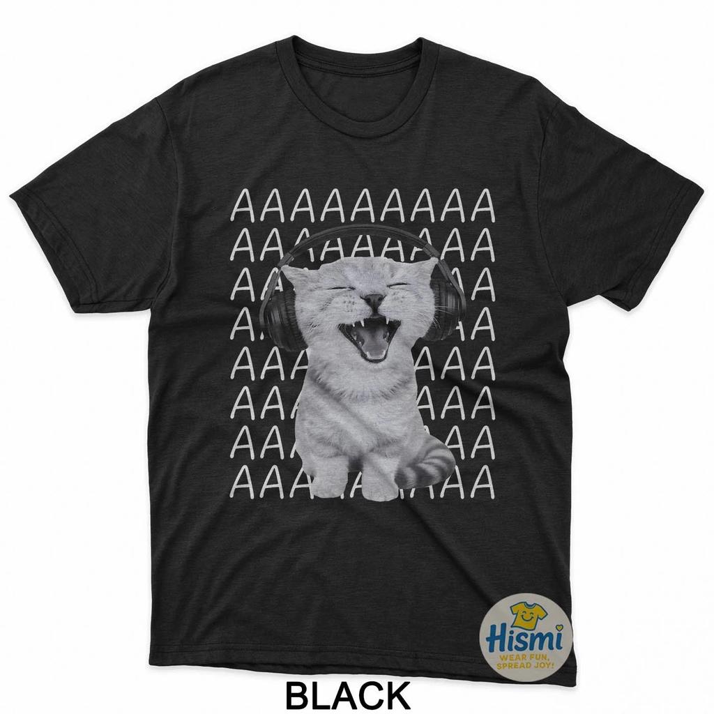 Aaaa Screaming Cat Meme Wearing Headphones Cat Internet Meme T-Shirt