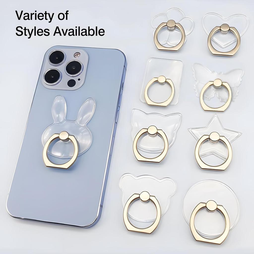 [2 Pack] Transparent Finger Ring Cell Phone Ring Holder Stand,360 Degree Rotation and 180 Degree Adjustable Finger Ring Kickstand with Polished