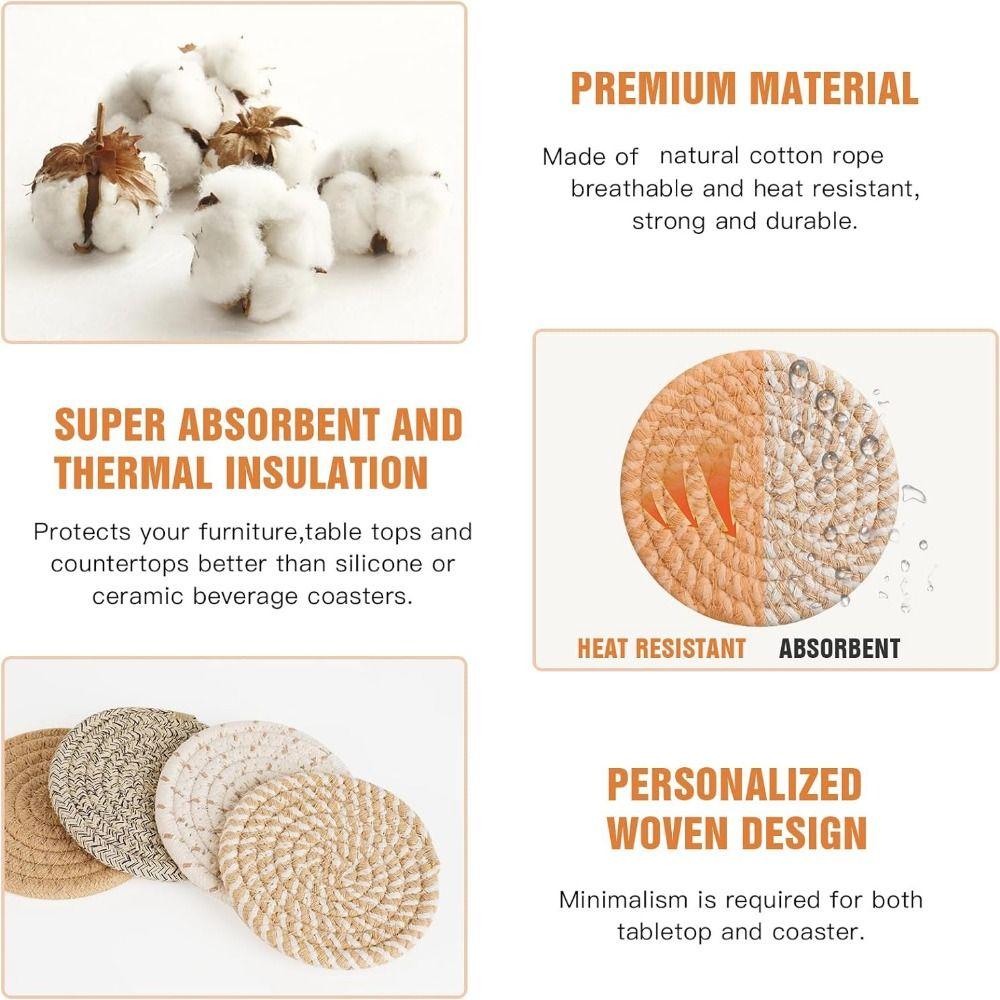 8/10 ks Pletené Tkané Podložky pod hrnce Prostírání Bavlněné Lano Horké Podložky Perfektní Podtácky pod nápoje Selský styl