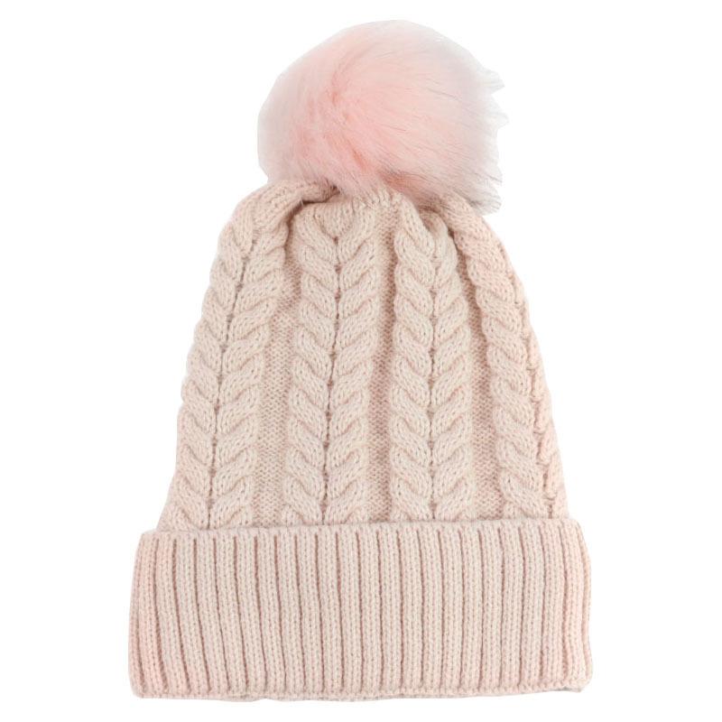 New solid color wool knitted hat women's autumn and winter warm hemming winter twist hairball wool hat men