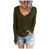 Womens Long Sleeve V Neck Button Casual Tops Ribbed Color Shirts