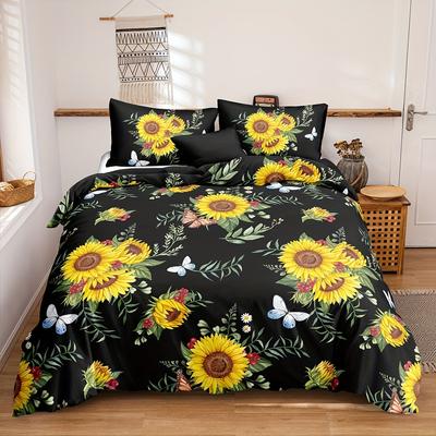 3D Floral Comforter Cover King Size Women Yellow Flowers Bedding Set Sunflower Duvet Cover Botanical Floral Print Quilt Cover