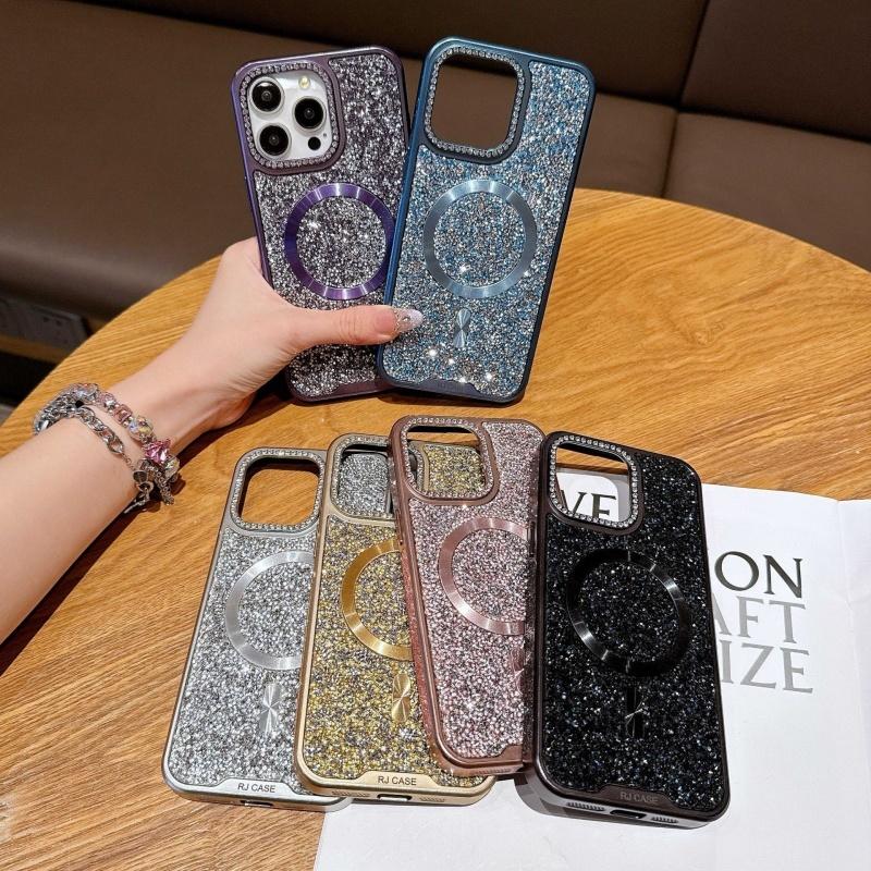 Plating Sparkling Rhinestone Diamond Bling Magnetic for MagSafe Case For iPhone 17 16 15 14 Pro Max Shockproof Luxury Back Cover