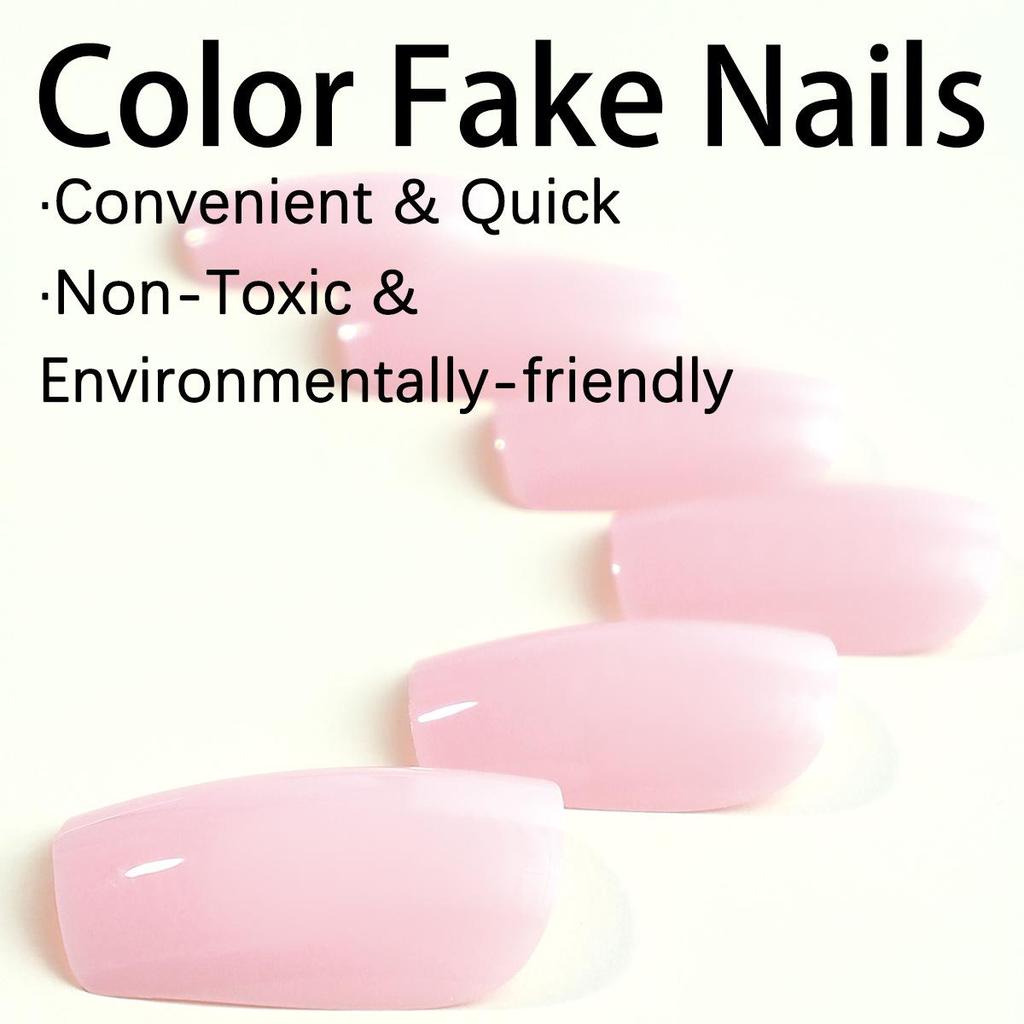 Rectangular Light Pink Press-On Nail Tips - Removable, High-End Finish