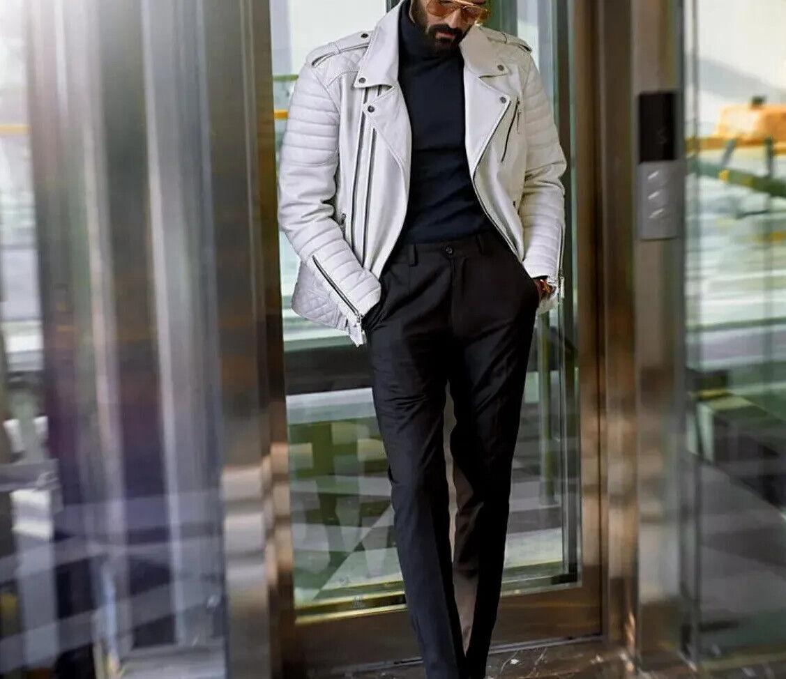 

Новая мотоциклетная байкерская стильная белая мужская куртка ручной работы из натуральной овечьей кожи 3XL белый