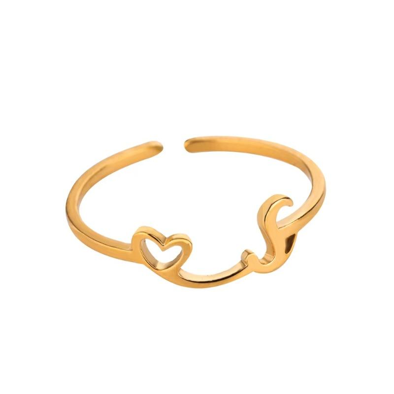Hot-selling English letter ring gold cold wind simple love titanium steel women's ring adjustable