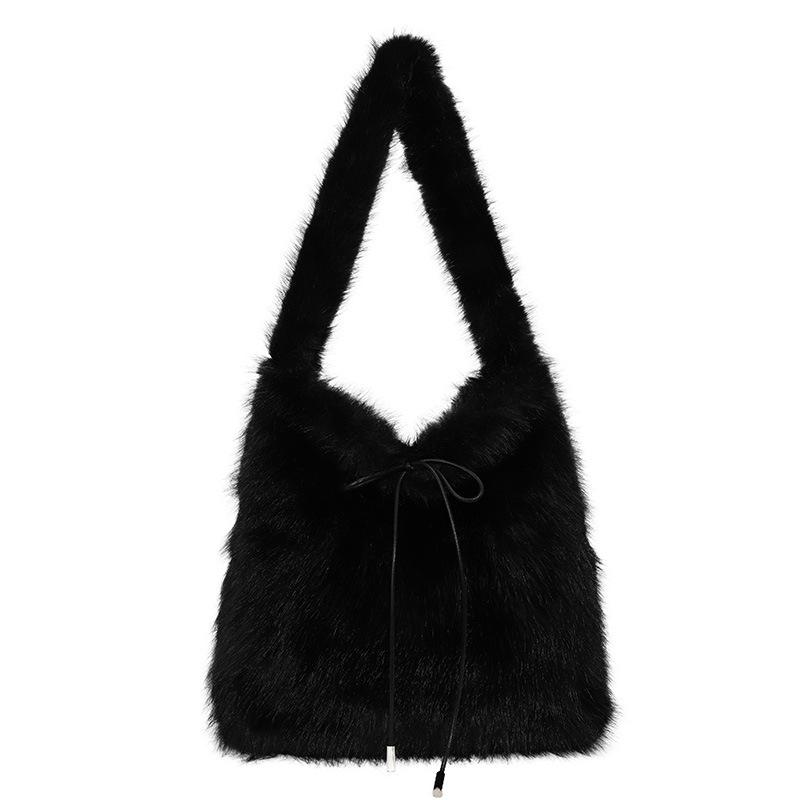 Plush Shoulder Bag Women's Large-capacity New Autumn and Winter Solid Color Texture Casual Simple Plush Bag Underarm Bag