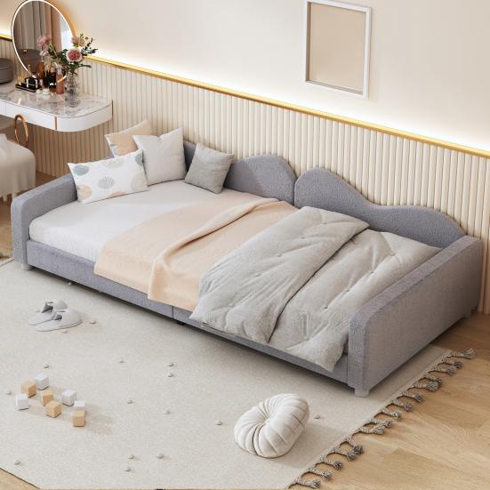 Children Bed Upholstered Bed 90x200cm, Frame Fabric Multifunctional Soft Bed with Backrest and Armrest, Sofa Bed Bed, Youth Bed Guest Bed Gray