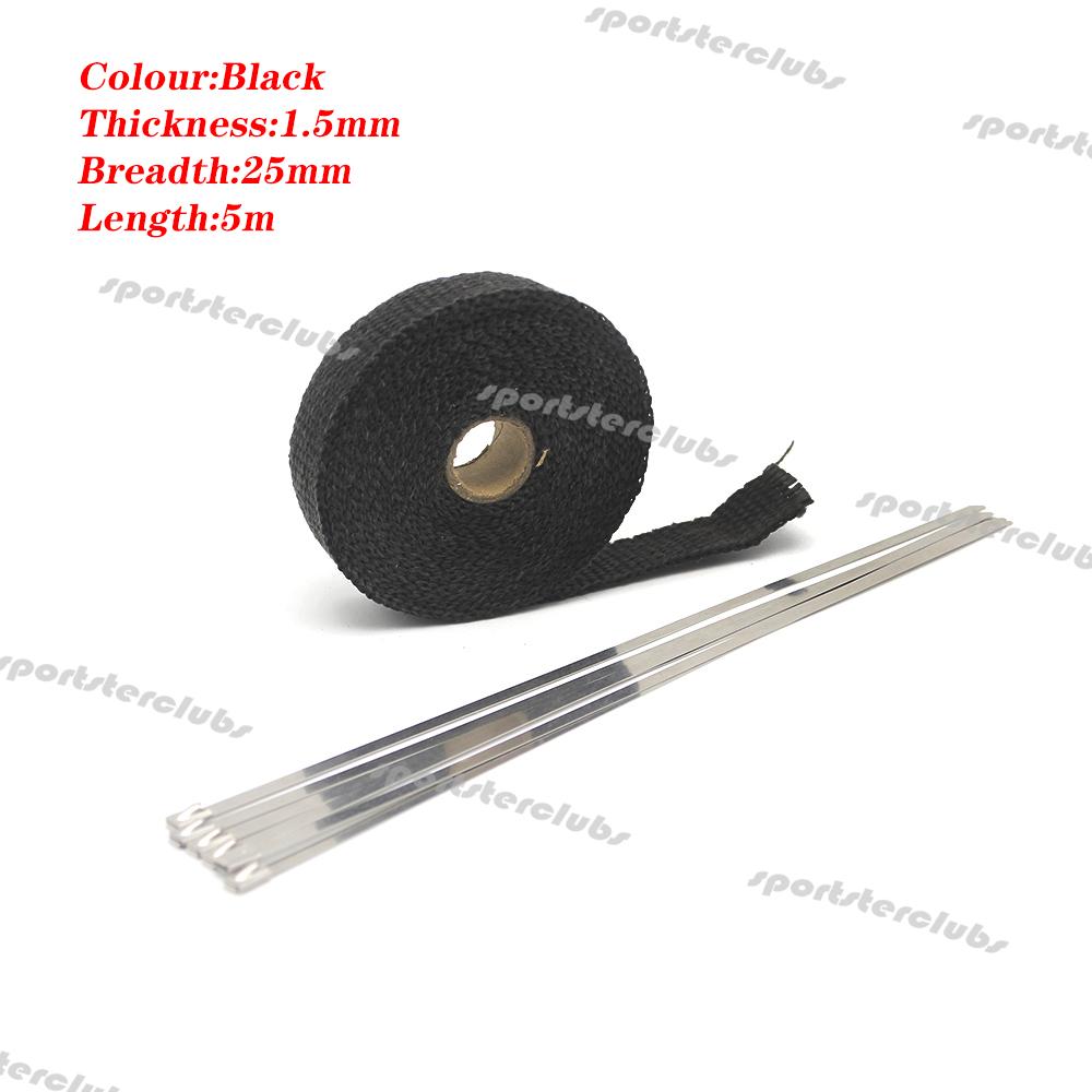 5M/10M/15M Titanium Black Fiberglass Thermal Exhaust Header Pipe Heat Wrap Turbo Pipe Manifold Heat Insulation Tape Roll 50mm 25mm-5M-Black