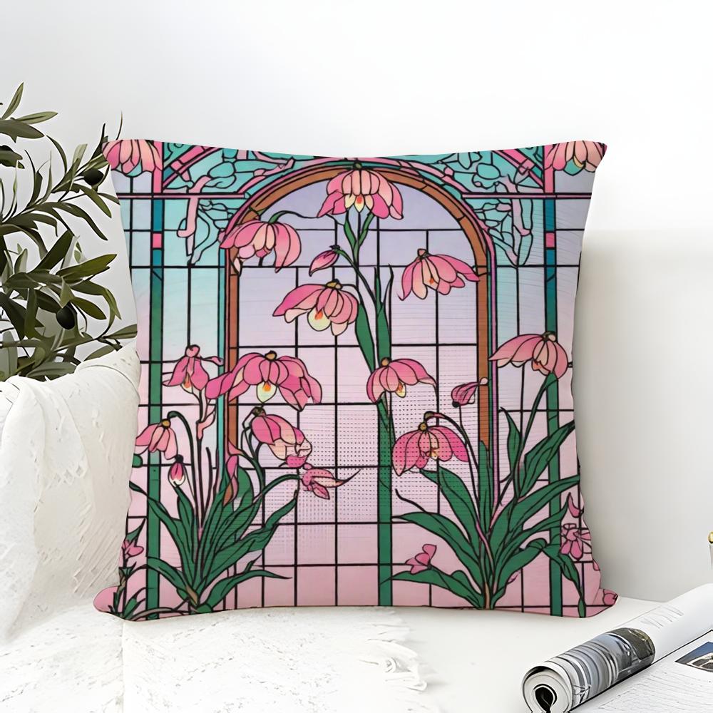Romantic French pink decorative flowers Pillow Case linen pillow case sofa home decor cushion cover cushion cove