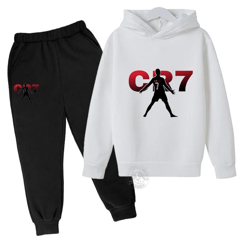 2024 Boys Spring and Autumn Football Idol CR7 clothing 2 hoodies + pantsuits Children 3-13 years old casual sportswear children