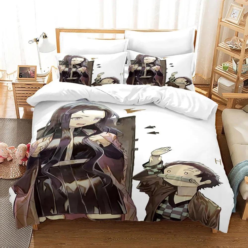 Demon Slayer Anime Sängkläder Set 3d Påslakanset Örngott Sängkläder Hemtextil Tecknad Serie Twin Queen King Size Barn Gåva