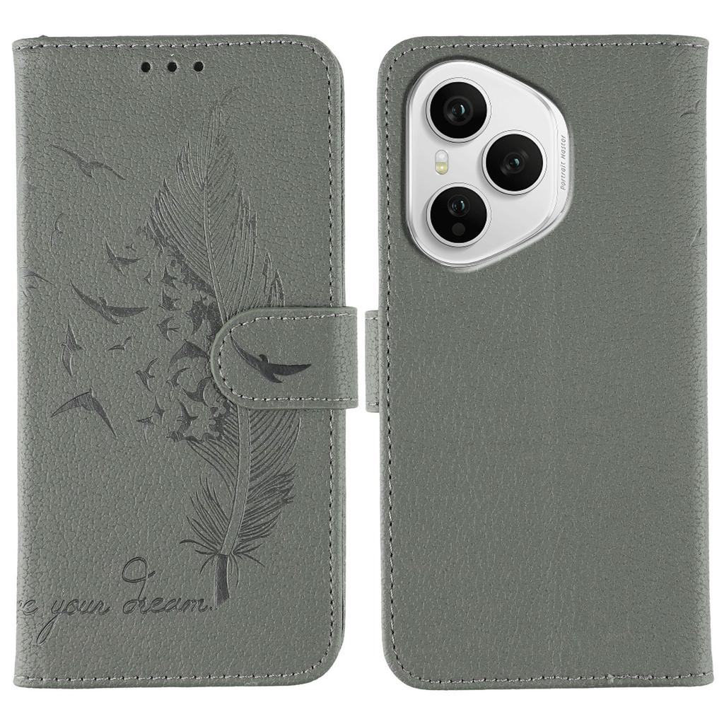 For Honor 400 Pro 5G (Global) Case Feather Imprint PU Leather Wallet Phone Cover