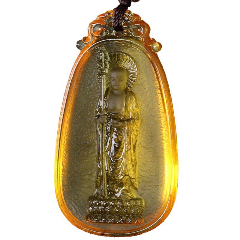 Lace Jizo Bodhisattva Birth Year Guardian Pendant Necklace for Men & Women, Yellow Water Zodiac Design.