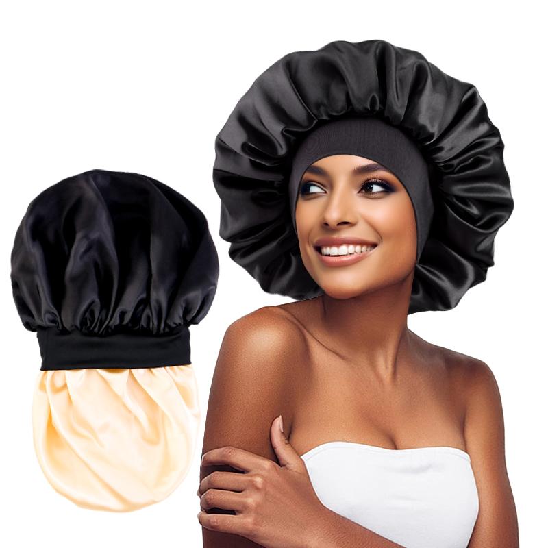

Двухслойный ночной чепчик с эластичной широкой лентой, шапочка для сна, большие шапочки для сна, шляпа, уход за красотой волос, головной убор, аксессуары One Size чёрный