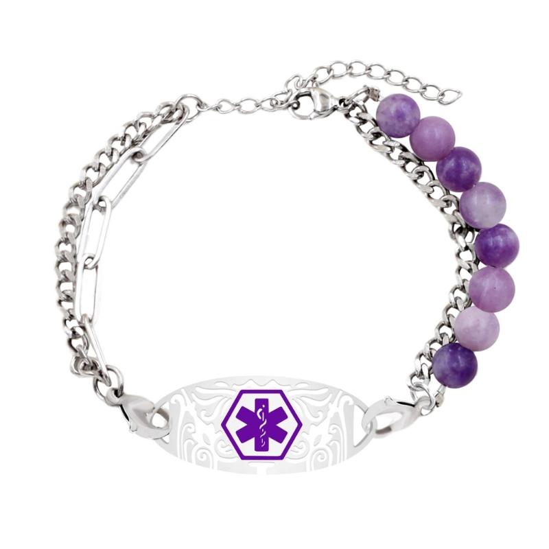 Verstellbares Medicals Alert ID-Armband mit gravierbarem Anhänger, Edelstahl, doppellagiges Armband, Handgelenkschmuck