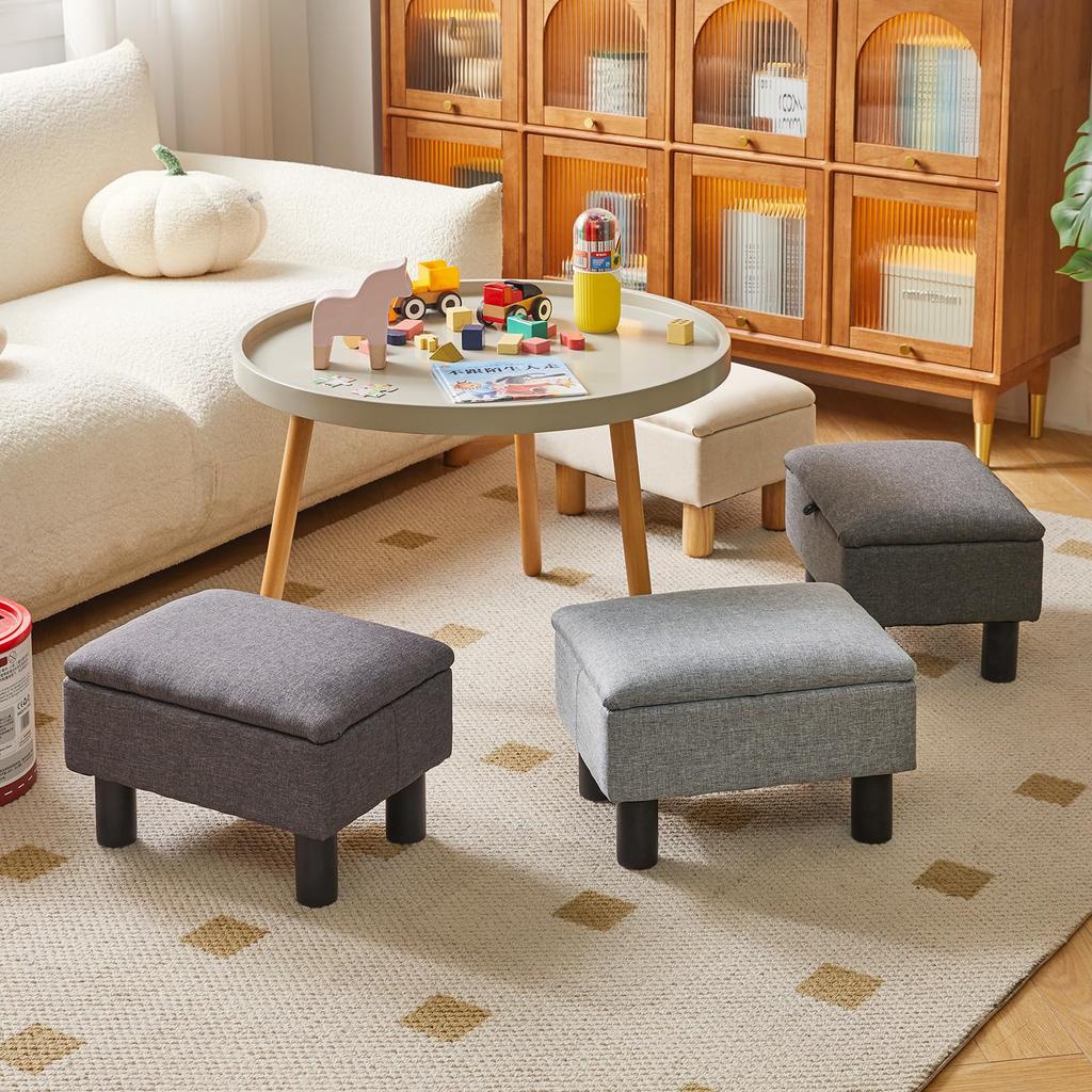 Aibiju Storage Ottoman with Solid Wood Legs and Linen Storage Stool with Hinged Suitable for Living and Dark Chair/Desk Fabric, High-Rebound