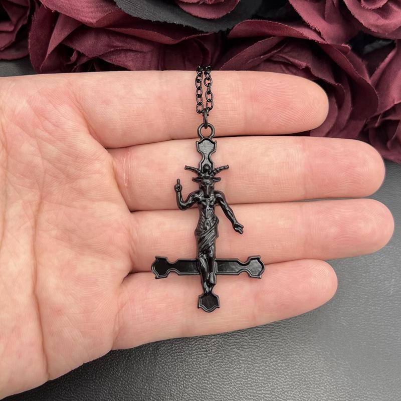 Goth Satanic Baphomet Inverted Cross Pendant Náhrdelník vzhůru nohama kříž Satan Démon Ďábel Lucifer šperky