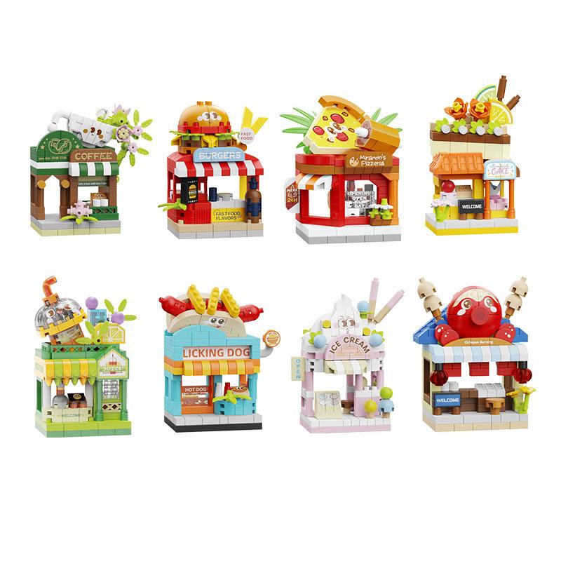 Idea Streetscape Nanobricks City Street View Micro Diamond Block Toy Coffee Burger Ice Cream Cake Juice Shop Building Bricks
