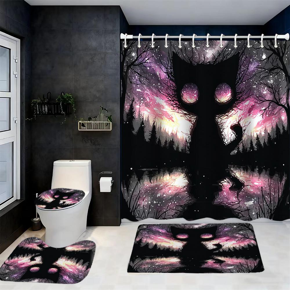 Animal Abstract Patterns Black Whit Shower Curtain Bath Sets Waterproof Non-Slip Bathroom Rug Toilet U With 12 Hooks Home Deco