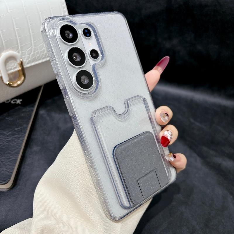 

Glitter Transparent Card Wallet Case For Samsung Galaxy S26 S25 S24 S23 Ultra Plus Shockproof Stand Pocket Phone Cover Galaxy S24 Ultra