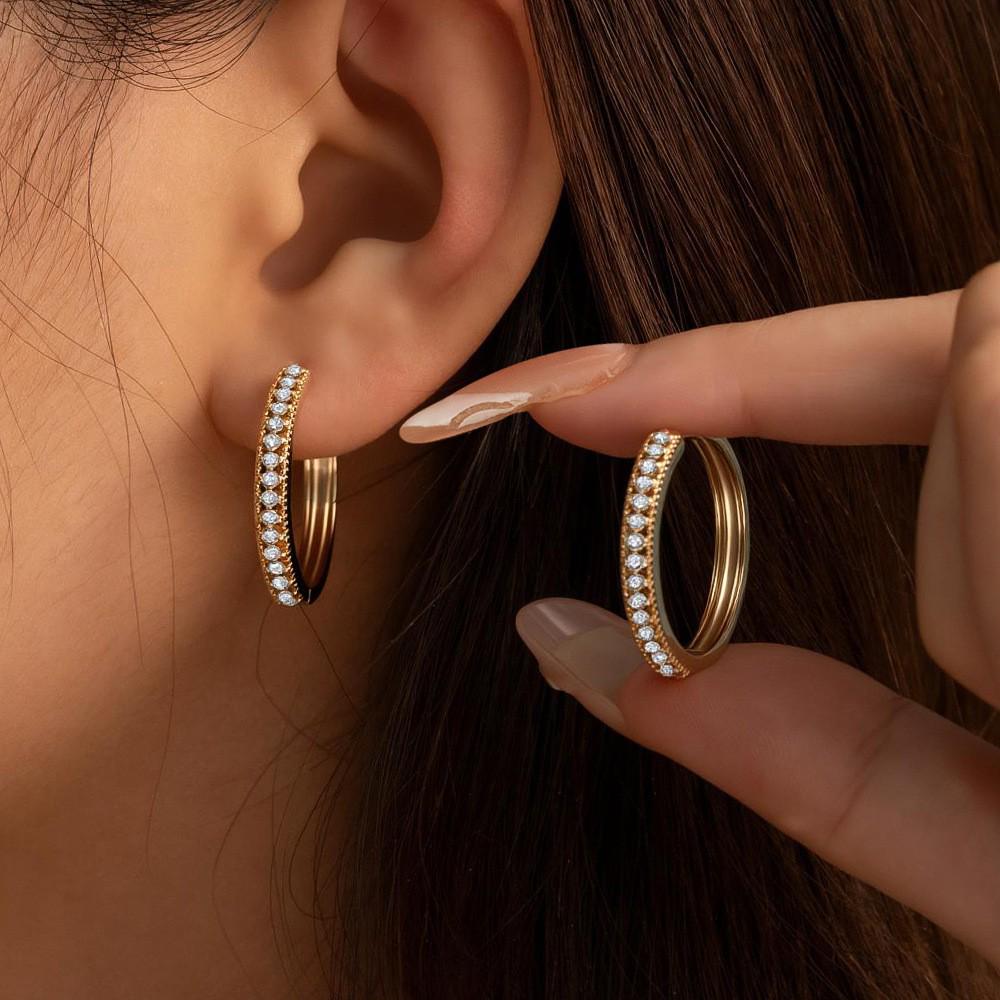 Resort-Style Retro Zircon Double Row Hollow Ear Cuff Earrings - Chinese Fashion Exquisite Design