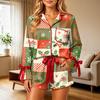Women's Christmas Pajama Set with Long Sleeve Pocket Top and Shorts
