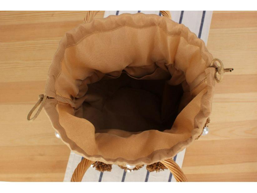 Handcrafted Fashion Bucket Bag: Pearl & Flower Woven Paper Rope Design