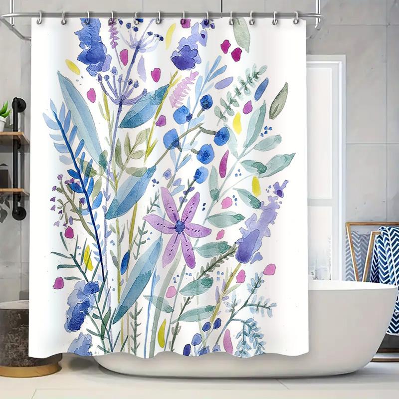 

Floral Shower Curtain Botanical Blue Purple Flower Pattern Bathroom Decor Waterproof Vintage Farmhouse Aesthetic Washable Liner W60H190(CM)-1 Pcs