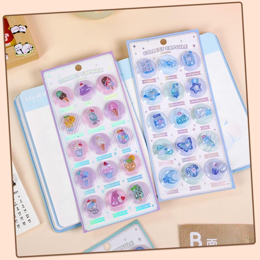 Shake Function Diary Relief Stickers Cute Design Notebook Decor 3D Capsule Stickers Journaling