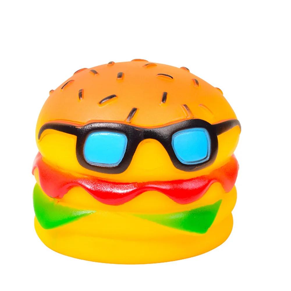 Squeaky Hamburger Dog Toy Vinyl Chew Toy for Teeth Cleaning Molar Care Interactive Pet Squeaker Toy