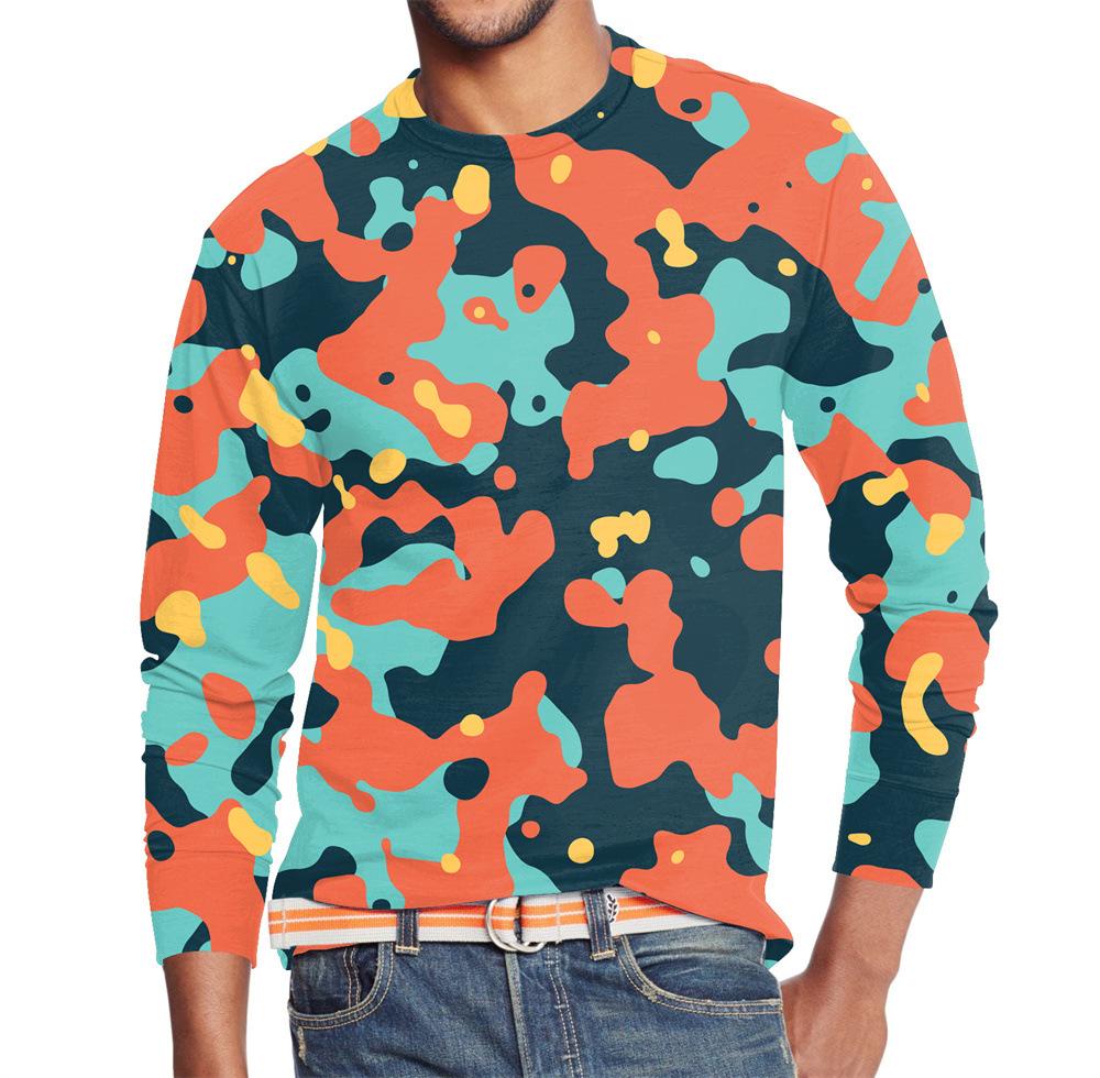 Men's Summer Long Sleeve Outdoors Camouflage Colorful Print T-Shirt Top Men Streetwear Clothing Long Sleeve T-Shirt Women's Pullover
